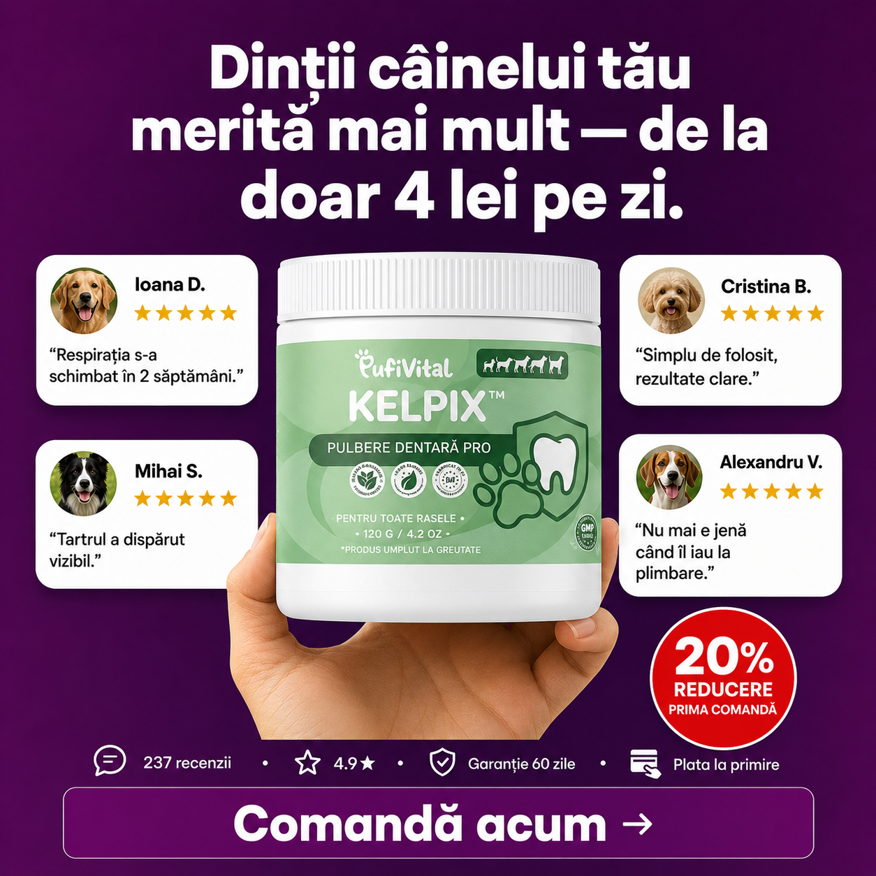 Recenzii KELPIX™ de la stăpâni de câini din România