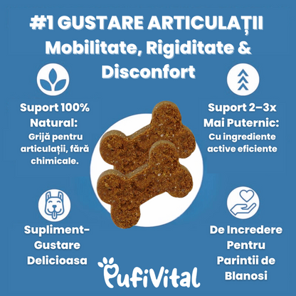 suplimente câini, suplimente naturale câini, articulații câini, calmant câini, sănătate câini, PufiVital